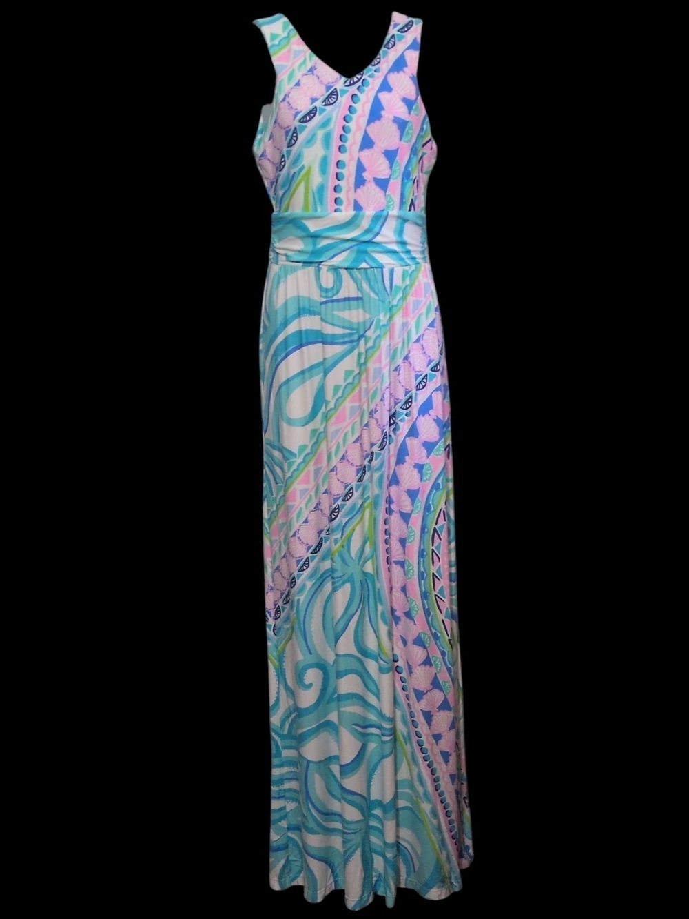 Lilly Pulitzer Small Maxi Dress Vibrant Pink Seashell Coastal Print Resort Wear